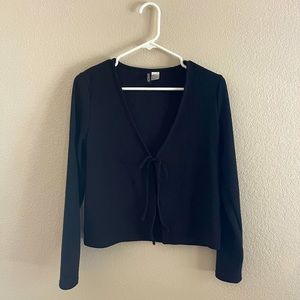 Black long sleeve front tie cardigan